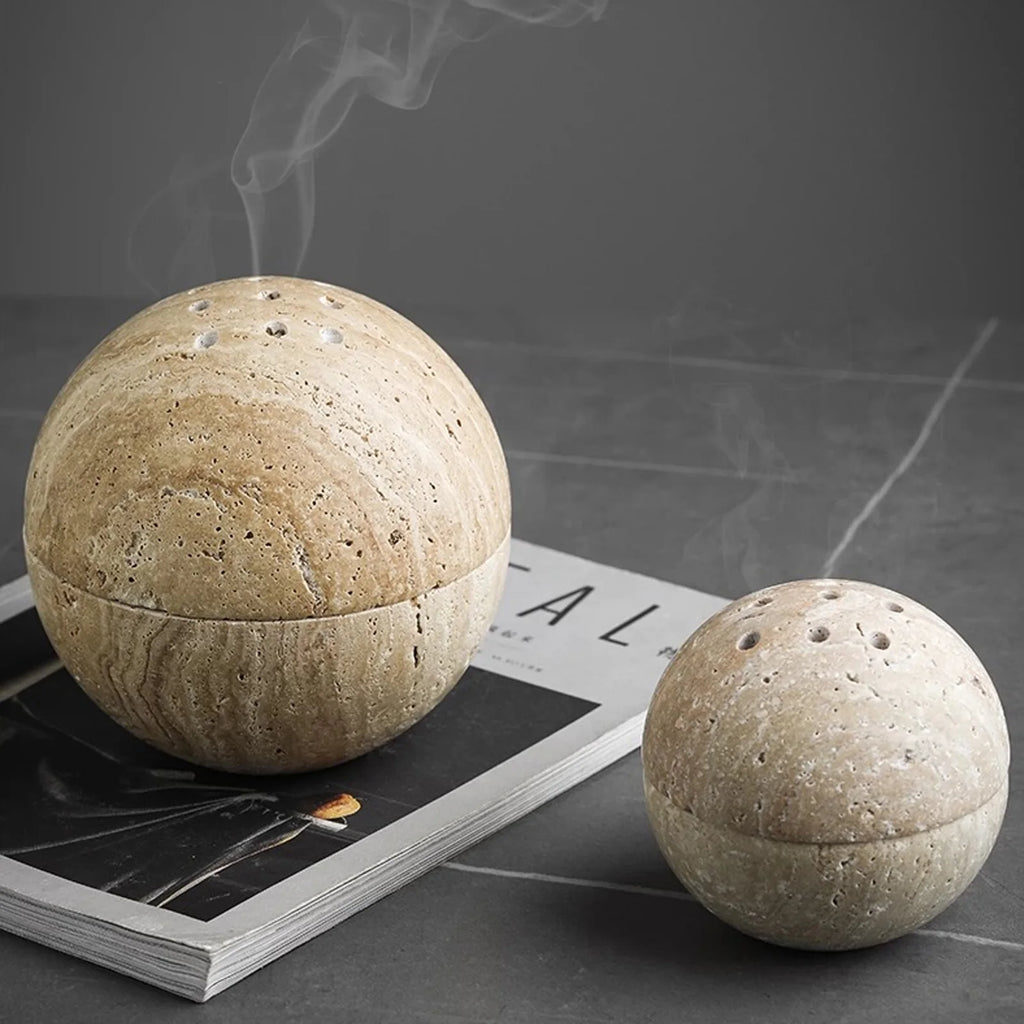 Travertine Marble Incense Burner | Spherical Aromatherapy Zen Decor