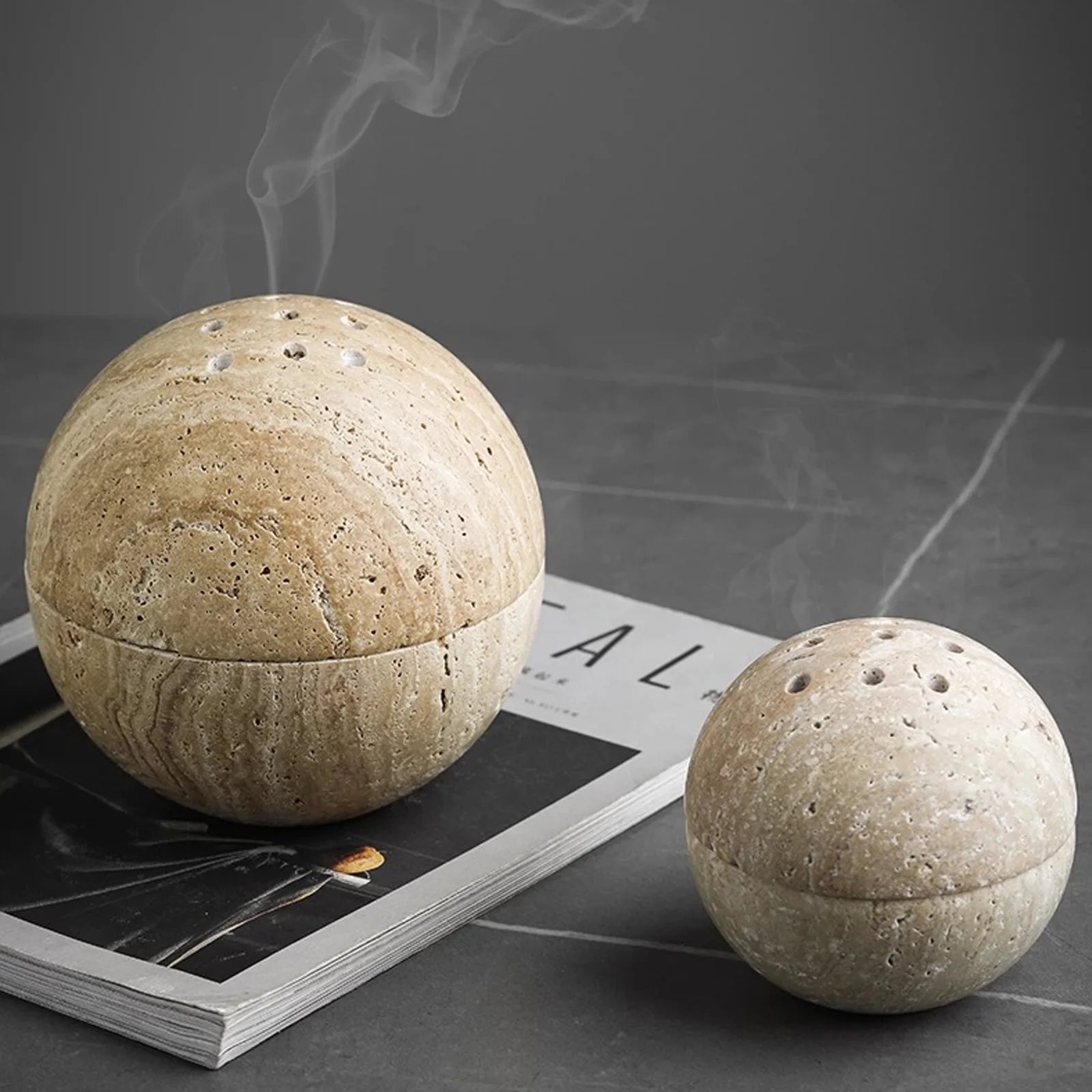 Travertine Marble Incense Burner | Spherical Aromatherapy Zen Decor