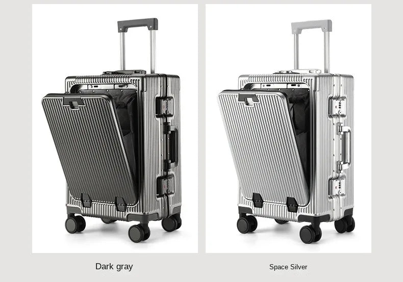 Vabena Front Opening USB Charging Aluminum Carry-on Suitcase
