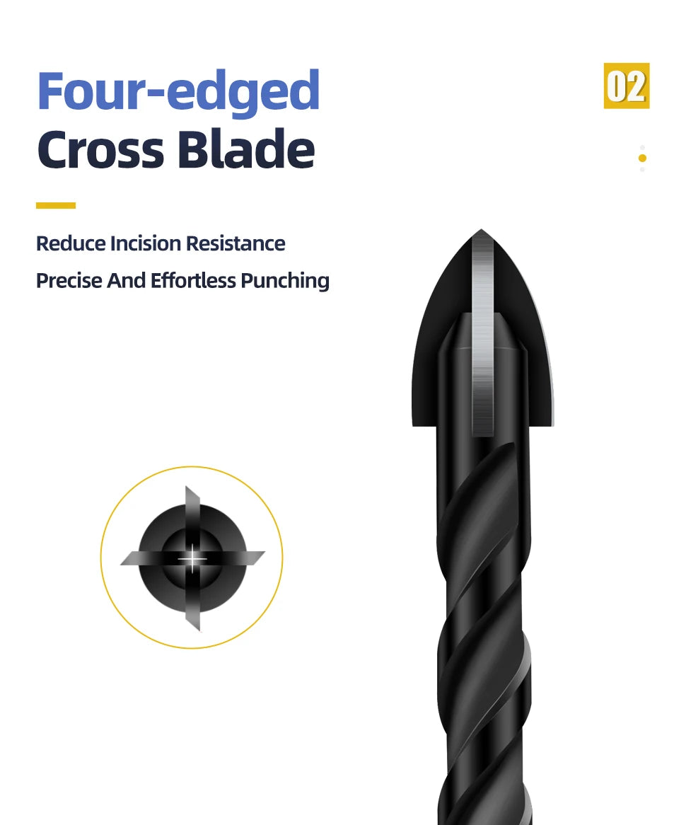TOOLEYE Multifunction Cross Hex Drill Bit Set - Concrete, Tile, Glass, Metal