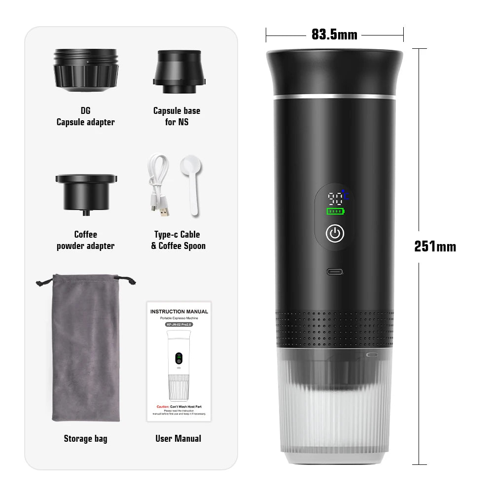 DENOKIN Wireless Portable Espresso Machine for Car - On-the-Go Coffee Maker
