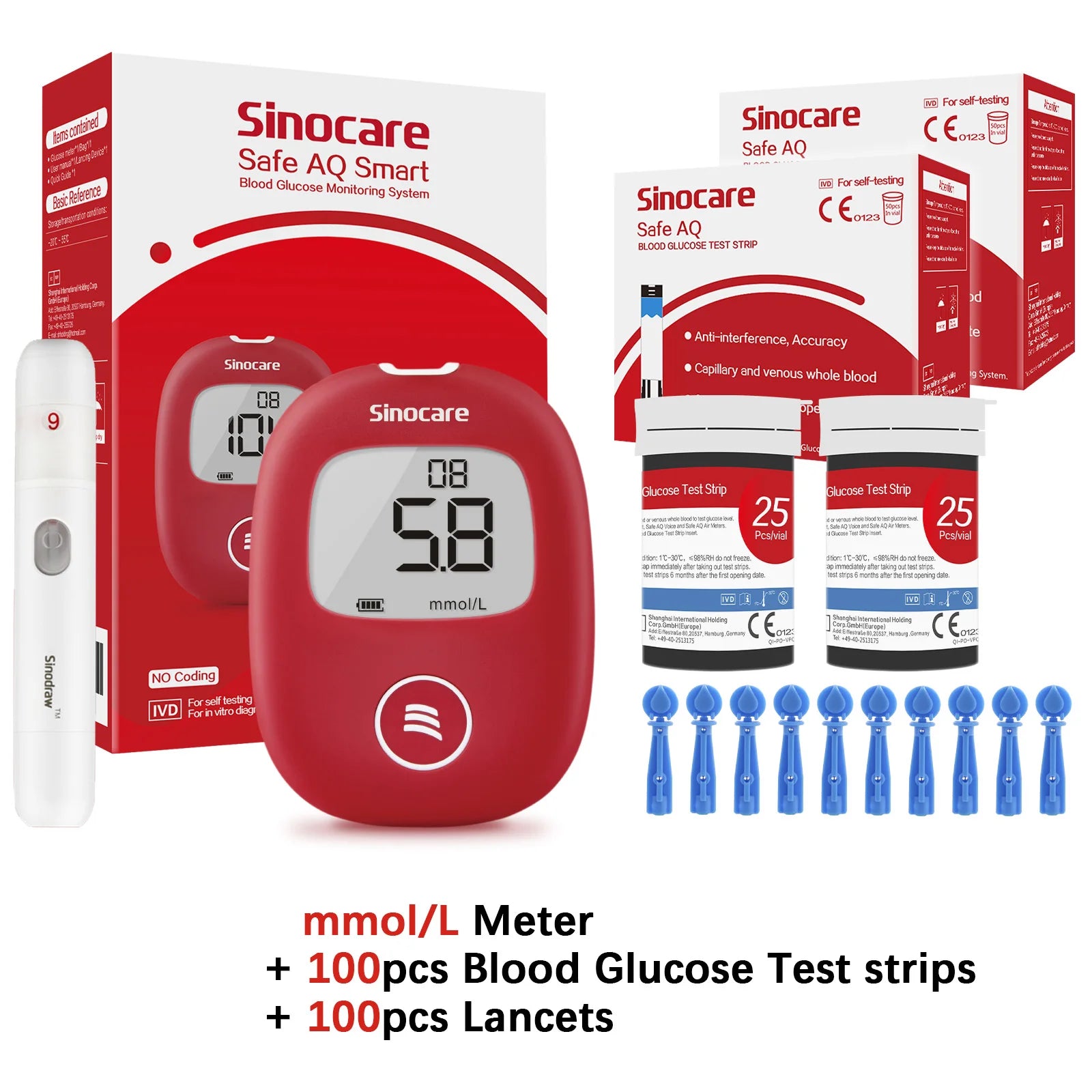Safe AQ Blood Glucose Meter Kit – Fast Diabetes Blood Sugar Monitor