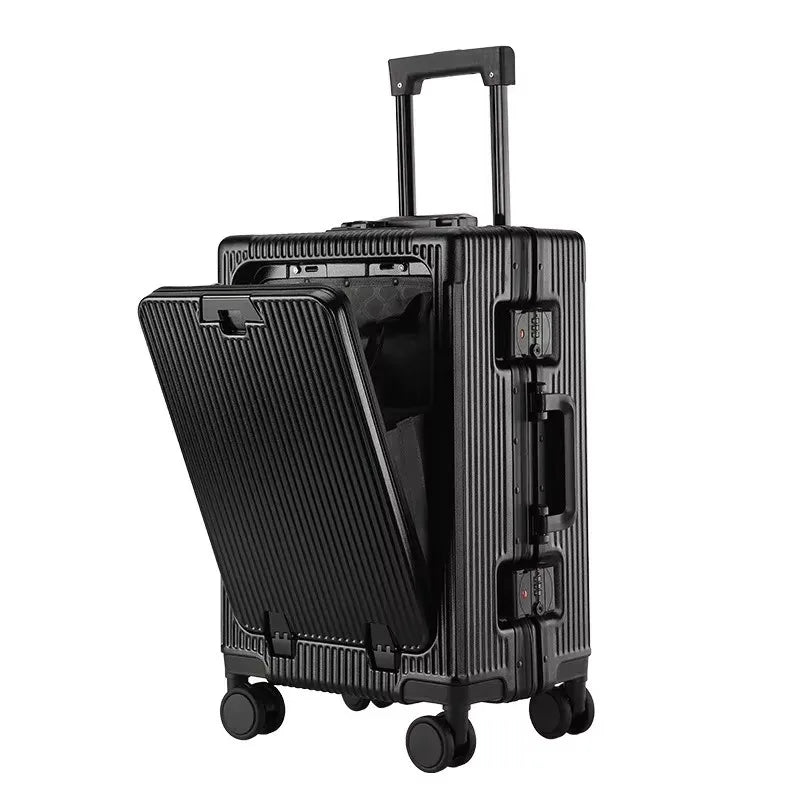 Vabena Front Opening USB Charging Aluminum Carry-on Suitcase