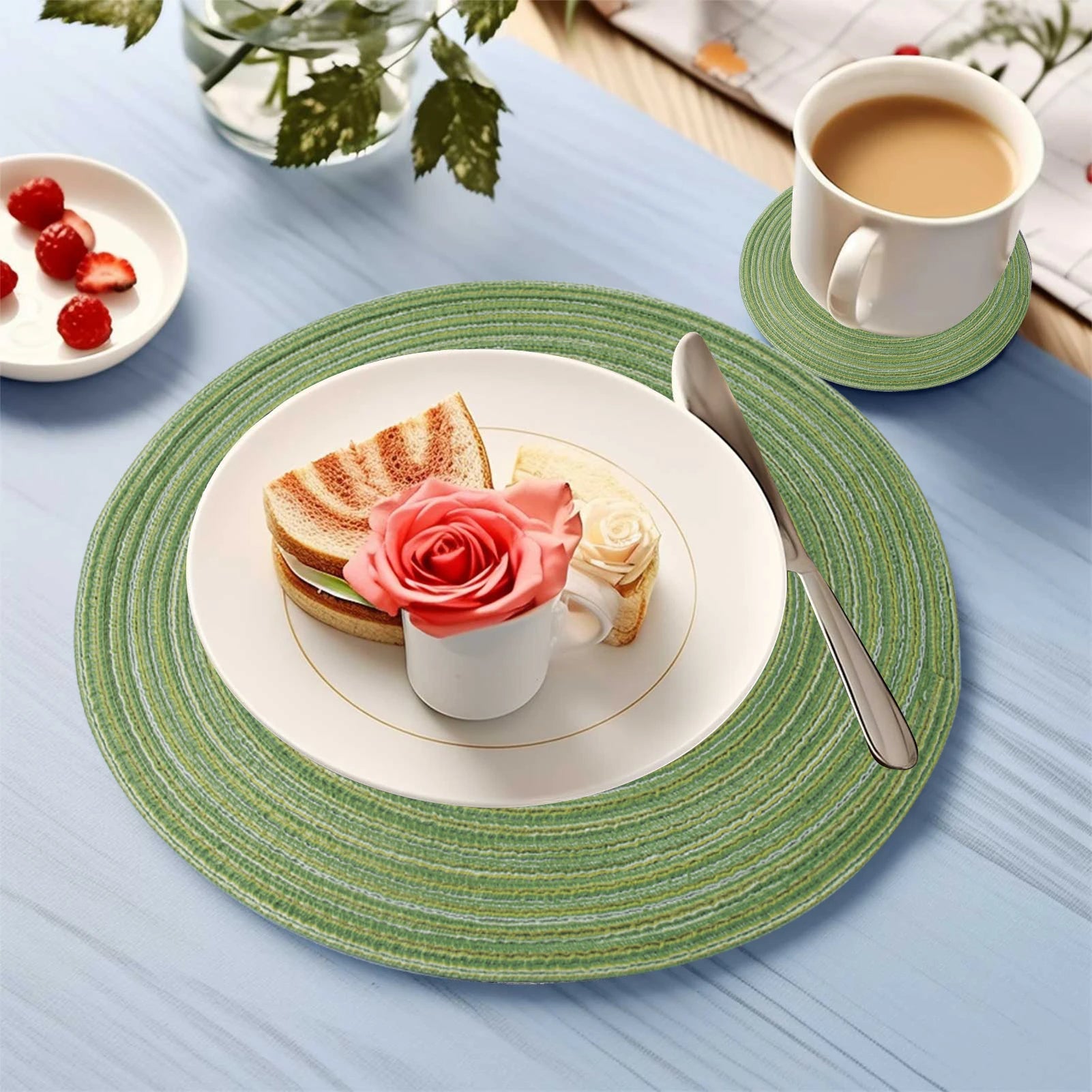 Set of 6 Round Braided Washable Placemats - Heat Resistant Table Mats