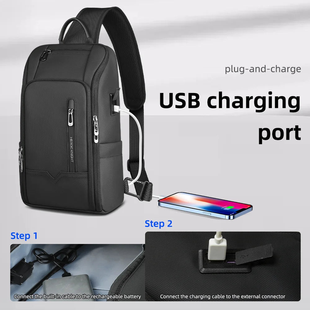 HK Anti-Theft Men's Shoulder Bag | Waterproof USB Chest Sling