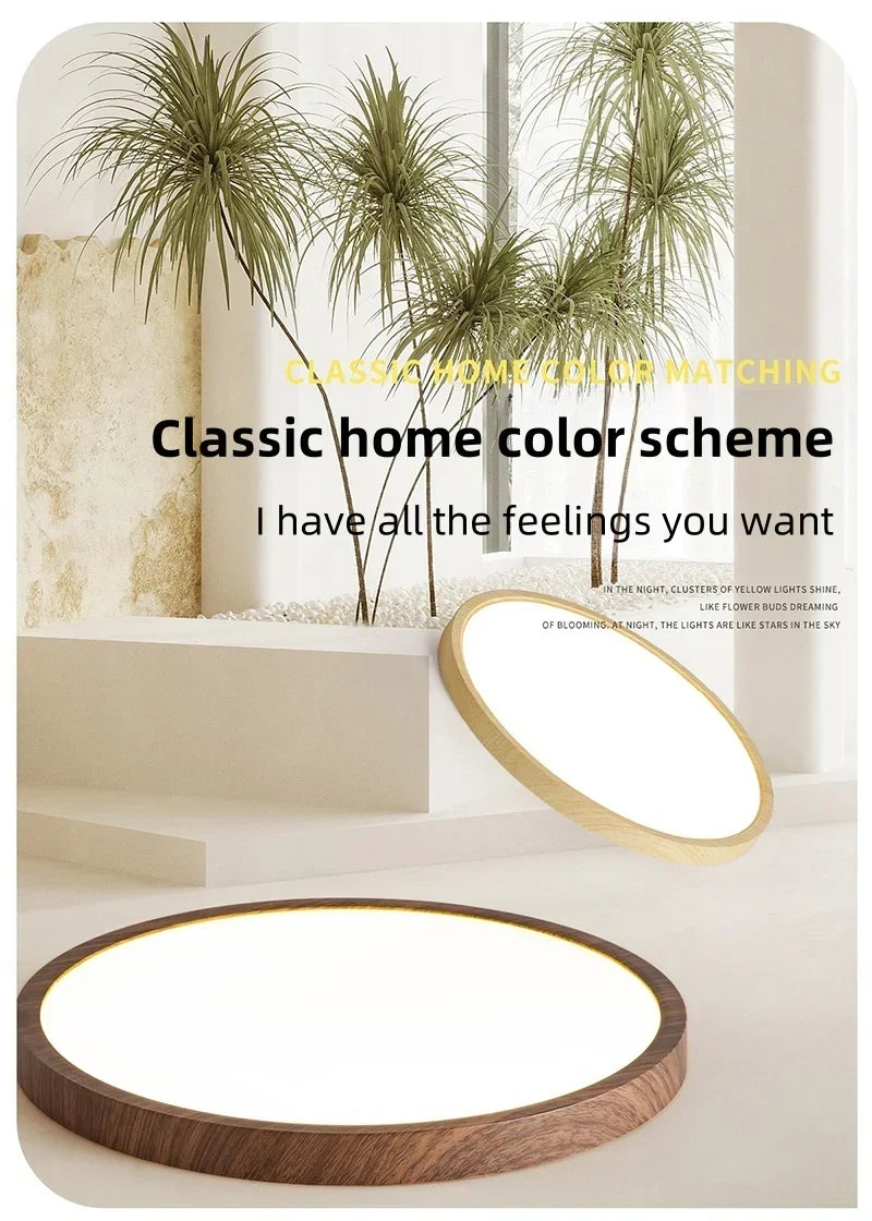 Modern Circular LED Ceiling Light - Ultrathin Wood Grain Walnut Decorative