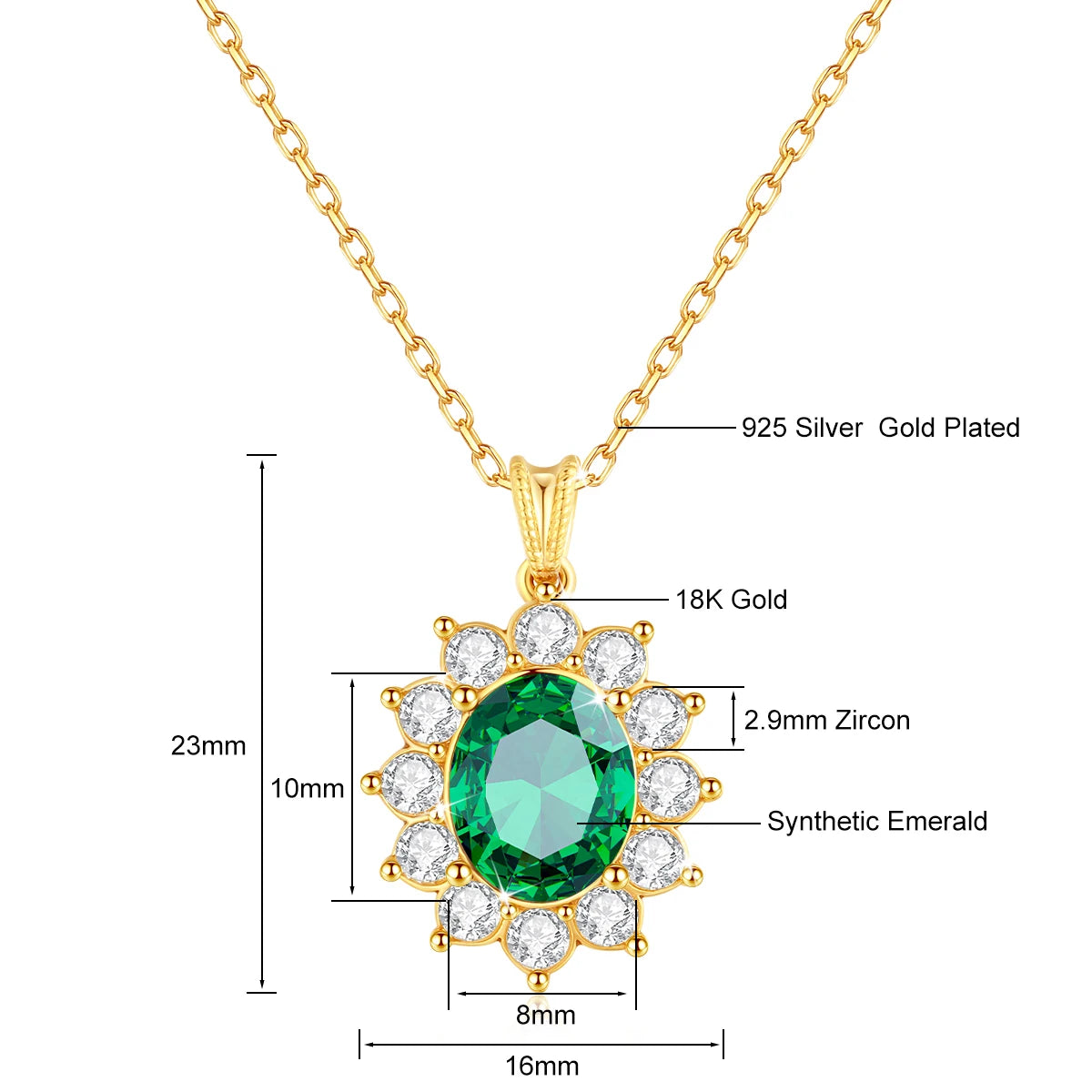 Luxury 18K Gold Emerald Necklace | Princess Diana Inspired Fine Jewelry - Vabena