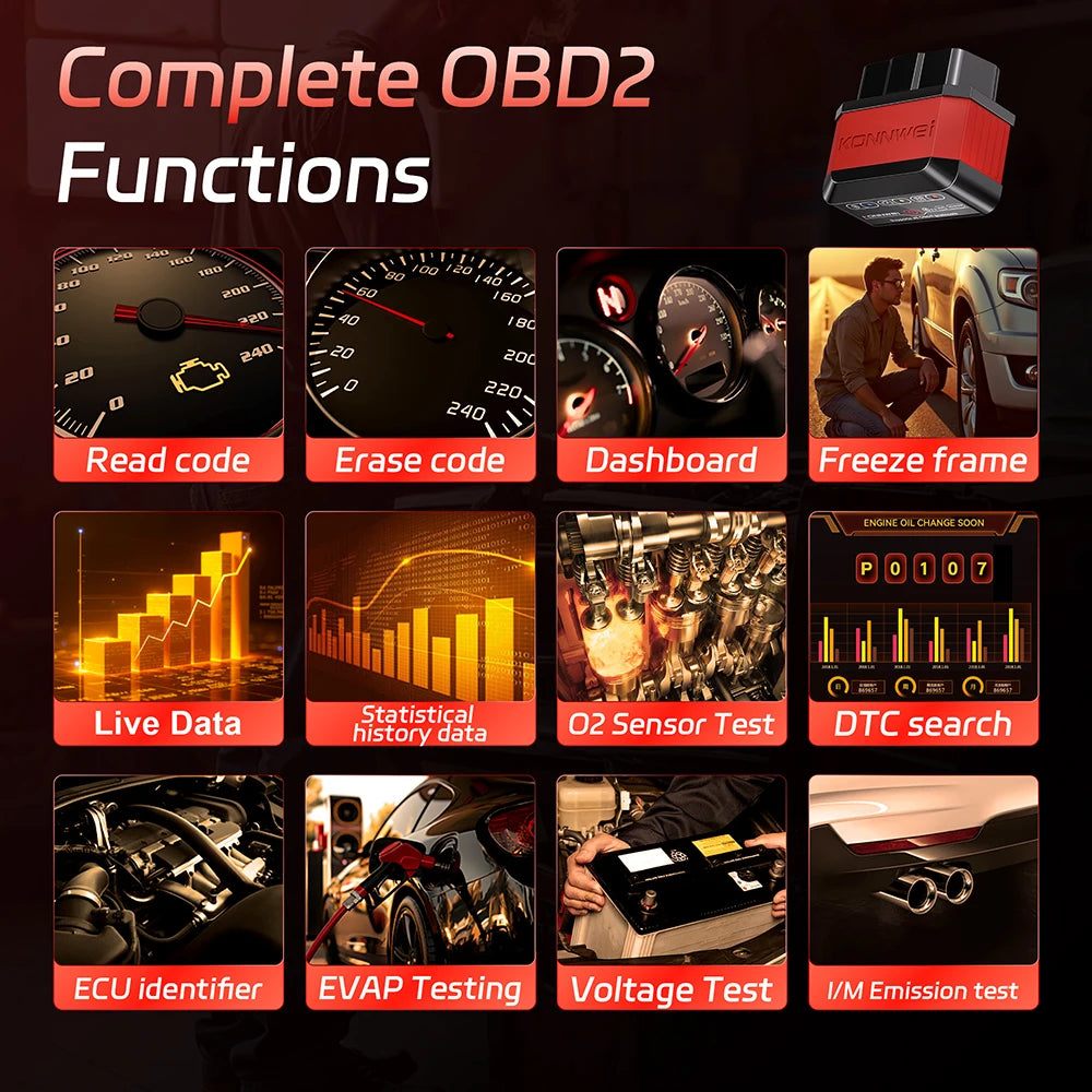 2026 KONNWEI KW905 OBD2 Scanner Bluetooth 5.0 Car Diagnostic Tool