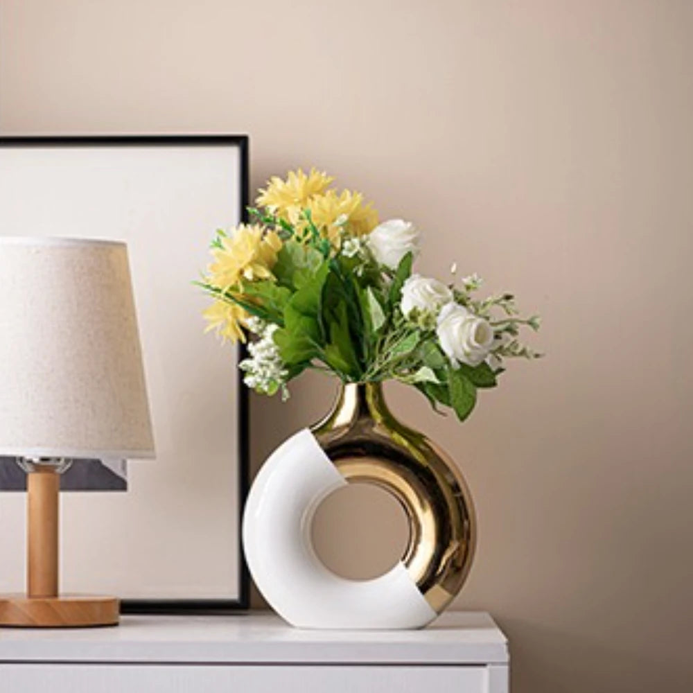 Gold Ceramic Flower Vase - Elegant Home & Wedding Decor
