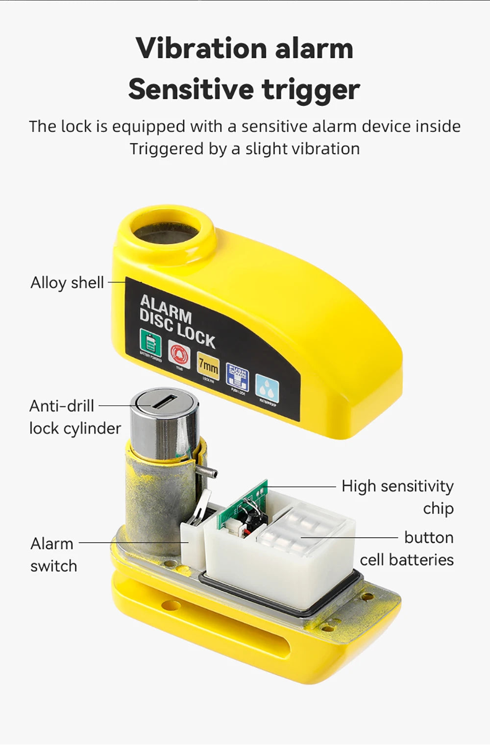 Motorcycle Alarm Disc Lock - 110dB Anti-Theft Security Padlock