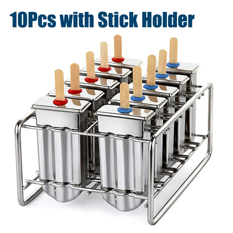 Stainless Steel Popsicle Mold Rack – Homemade Ice Cream & Lolly Maker Set