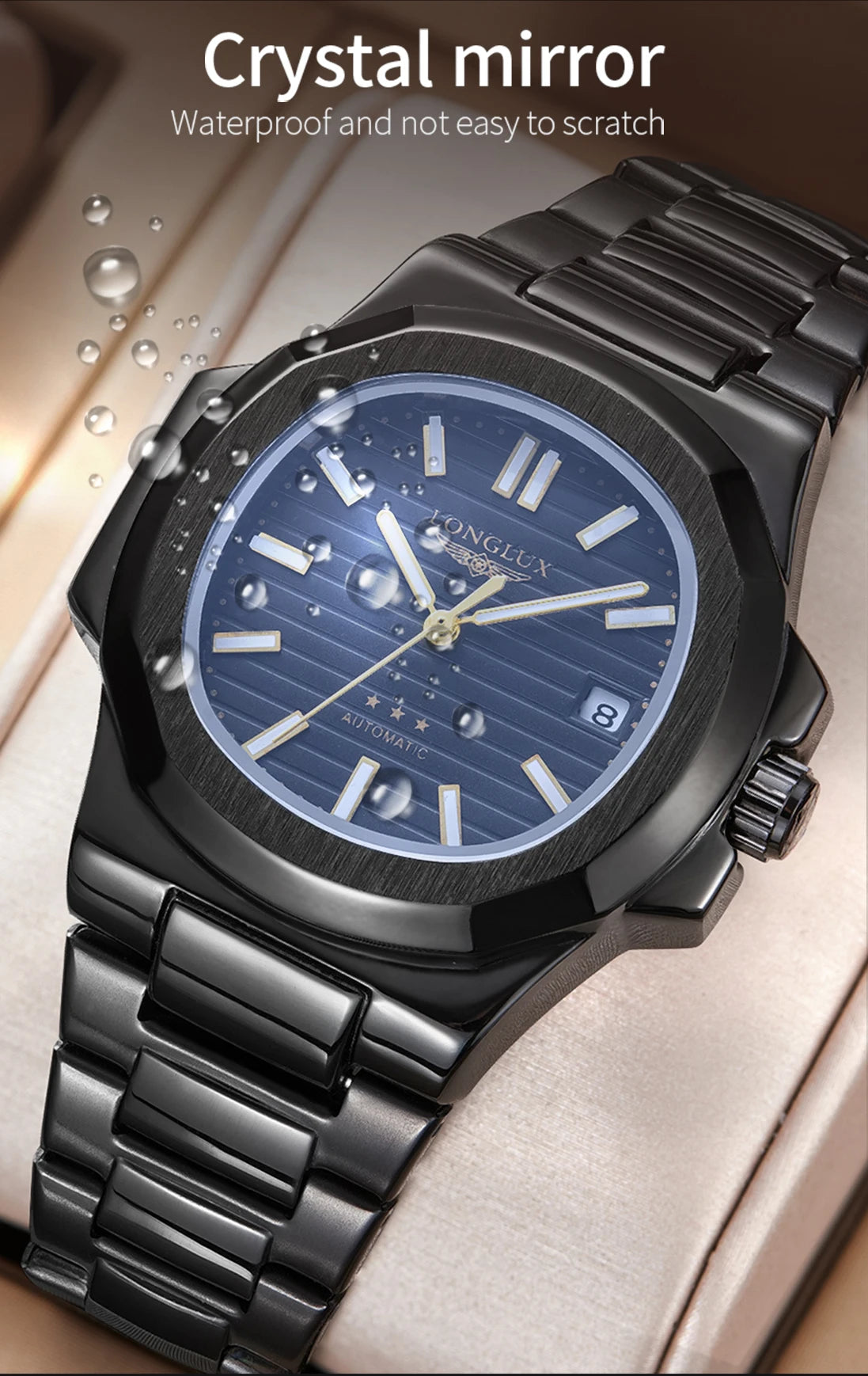 Vabena Men's Automatic Luxury Business Watch - Stainless Steel & Luminous