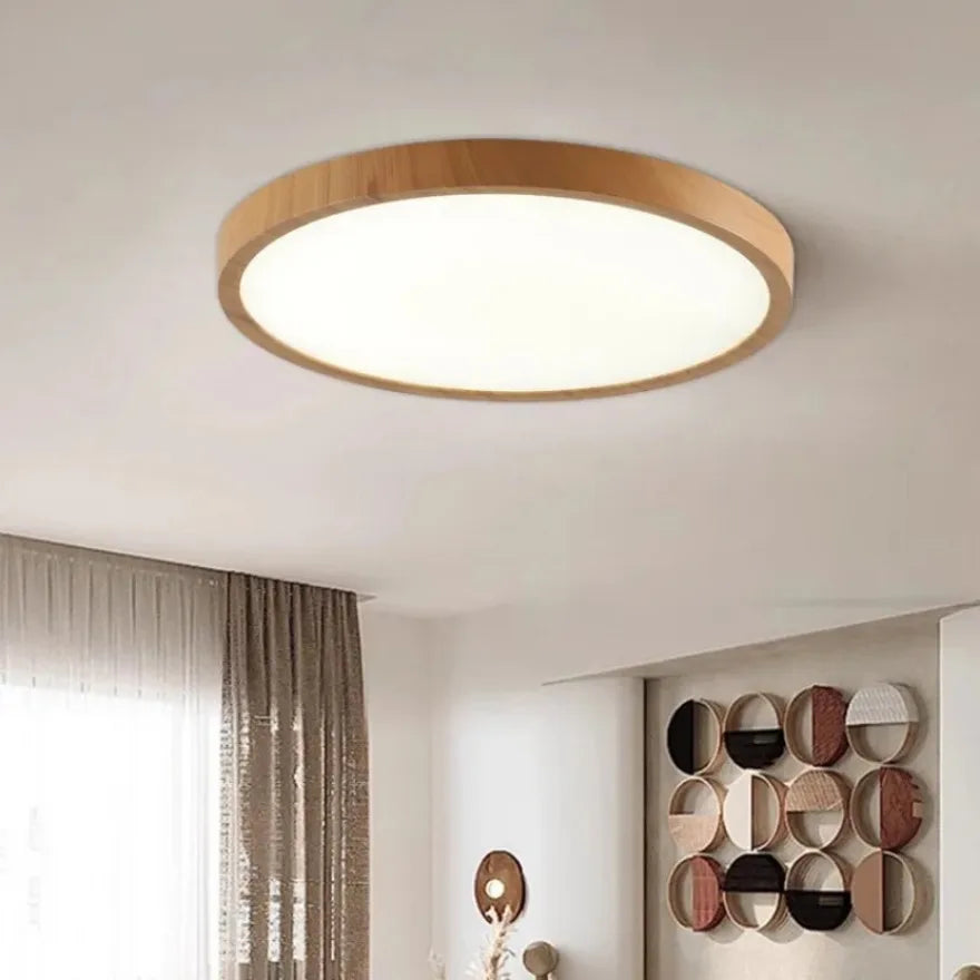 Modern Circular LED Ceiling Light - Ultrathin Wood Grain Walnut Decorative