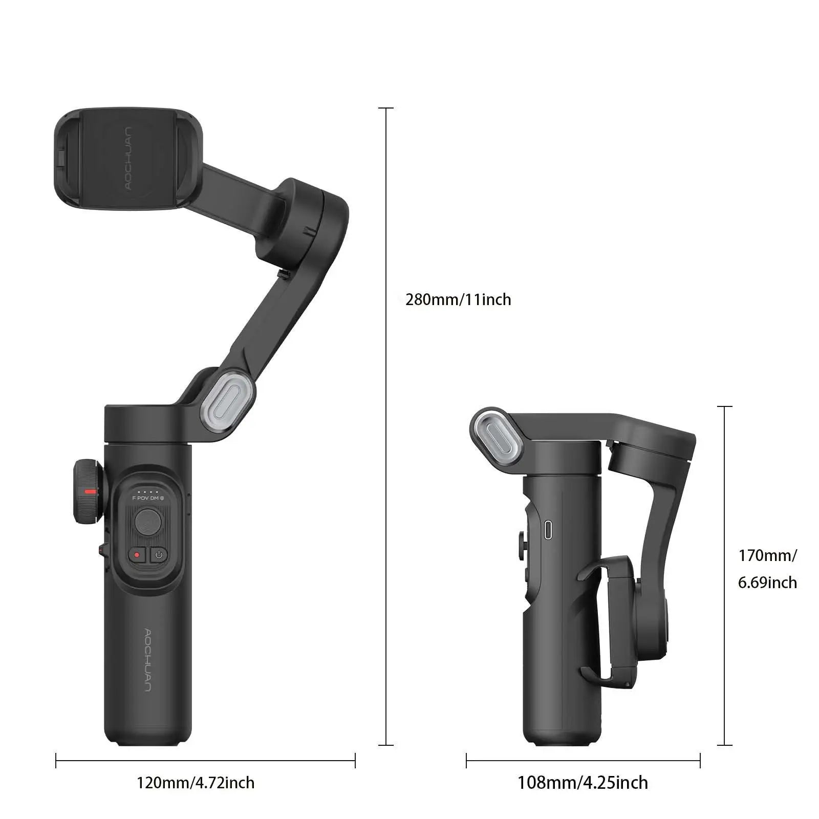 AOCHUAN 3-Axis Smartphone Gimbal Stabilizer with LED Light