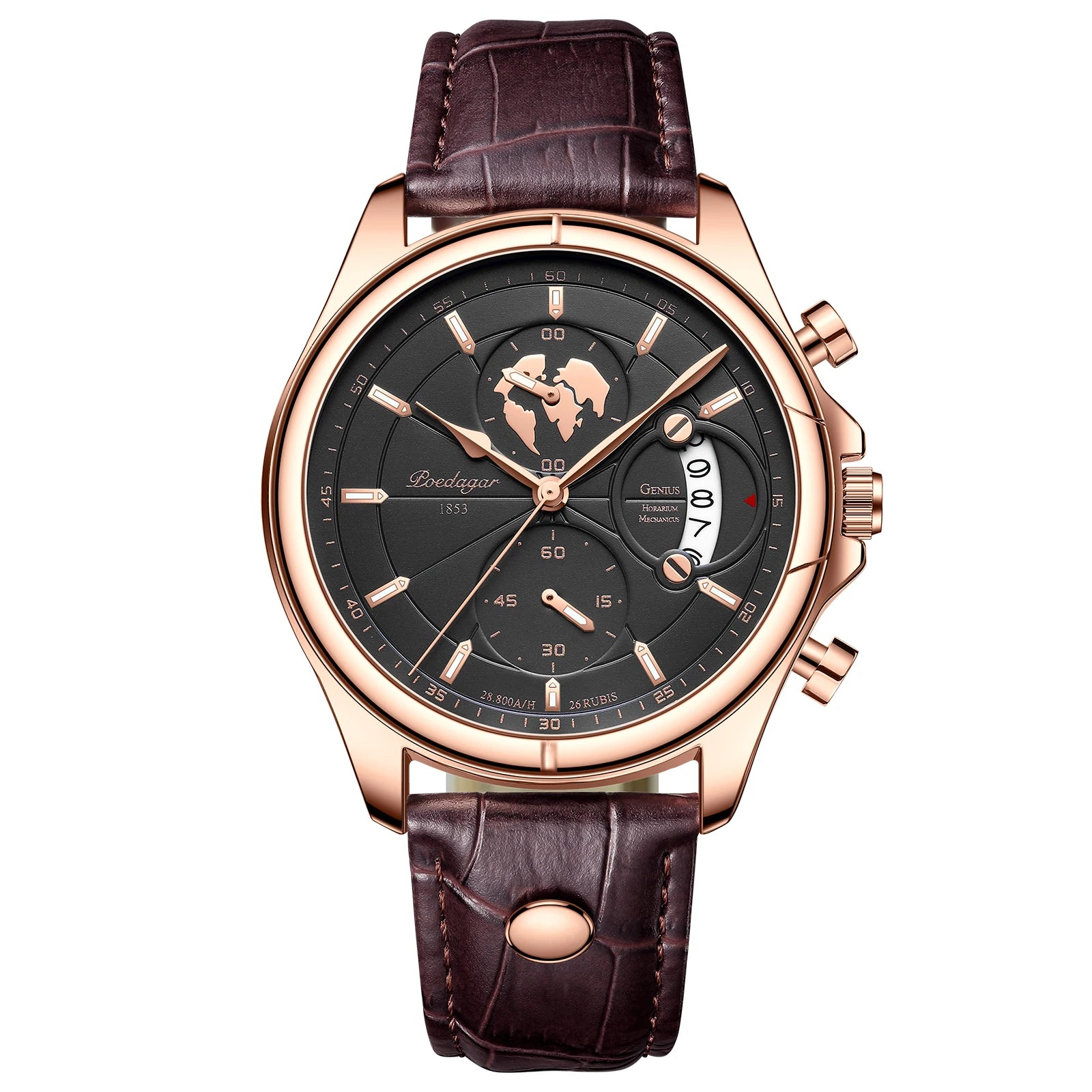 POEDAGAR Luxury Chronograph Watch for Men - Waterproof, Leather Strap, Date
