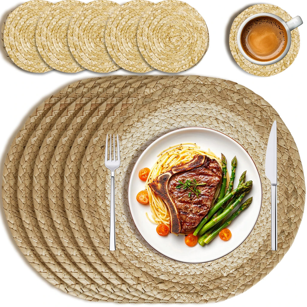 Premium Round Braided Placemats - Set of 6 | Dining Table Decor