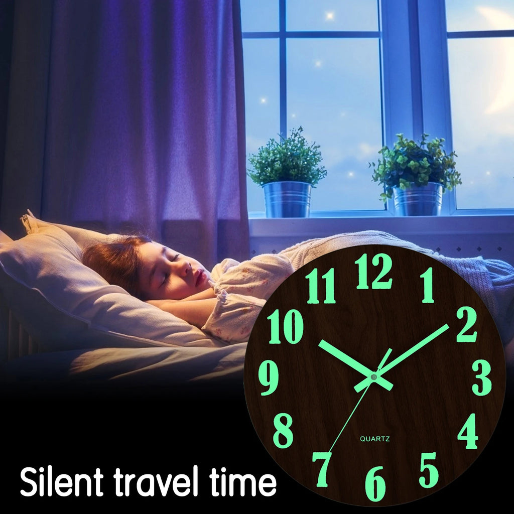 12-Inch Nordic Luminous Wood Wall Clock - Silent & Stylish