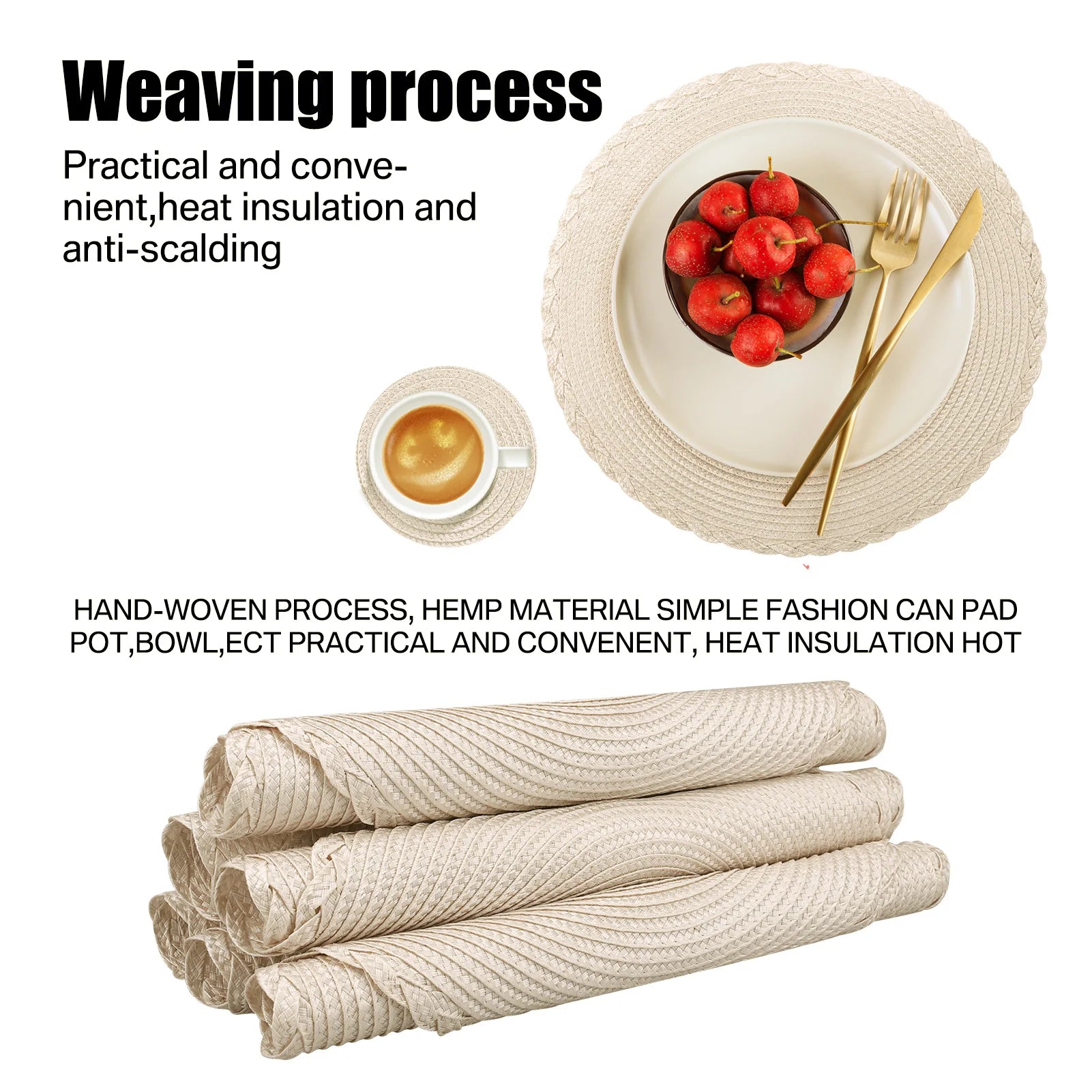 Elegant Round Braided Placemats - Set of 6 Table Mats & Coasters