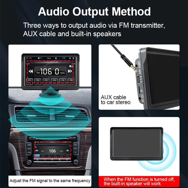 Hippcron 7inch Wireless CarPlay Android Auto Portable Car Radio
