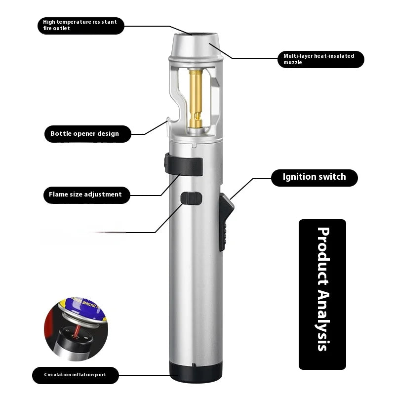 Powerful Metal Gas Lighter - Windproof Torch for Kitchen, BBQ & Cigars