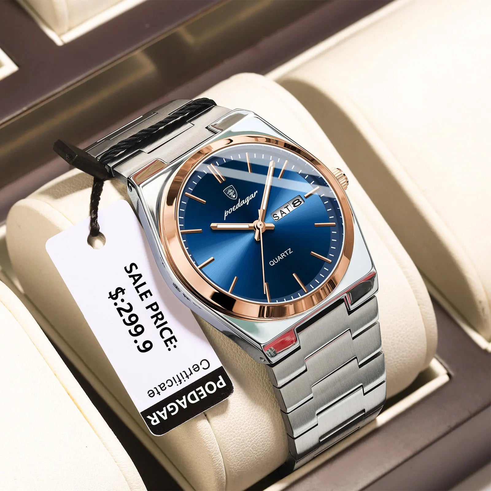 POEDAGAR Luxury Men's Quartz Watch - Waterproof, Luminous, Date & Week