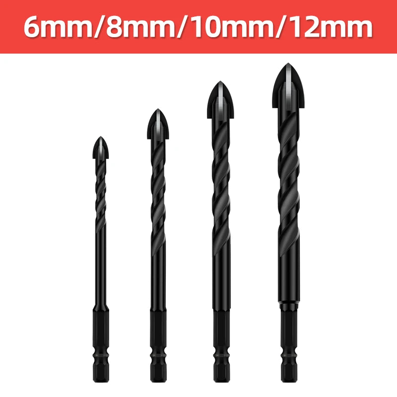 TOOLEYE Multifunction Cross Hex Drill Bit Set - Concrete, Tile, Glass, Metal