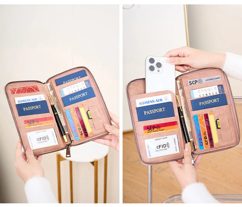 Travel Passport Wallet - RFID Anti-Theft PU Leather Organizer for Men & Women