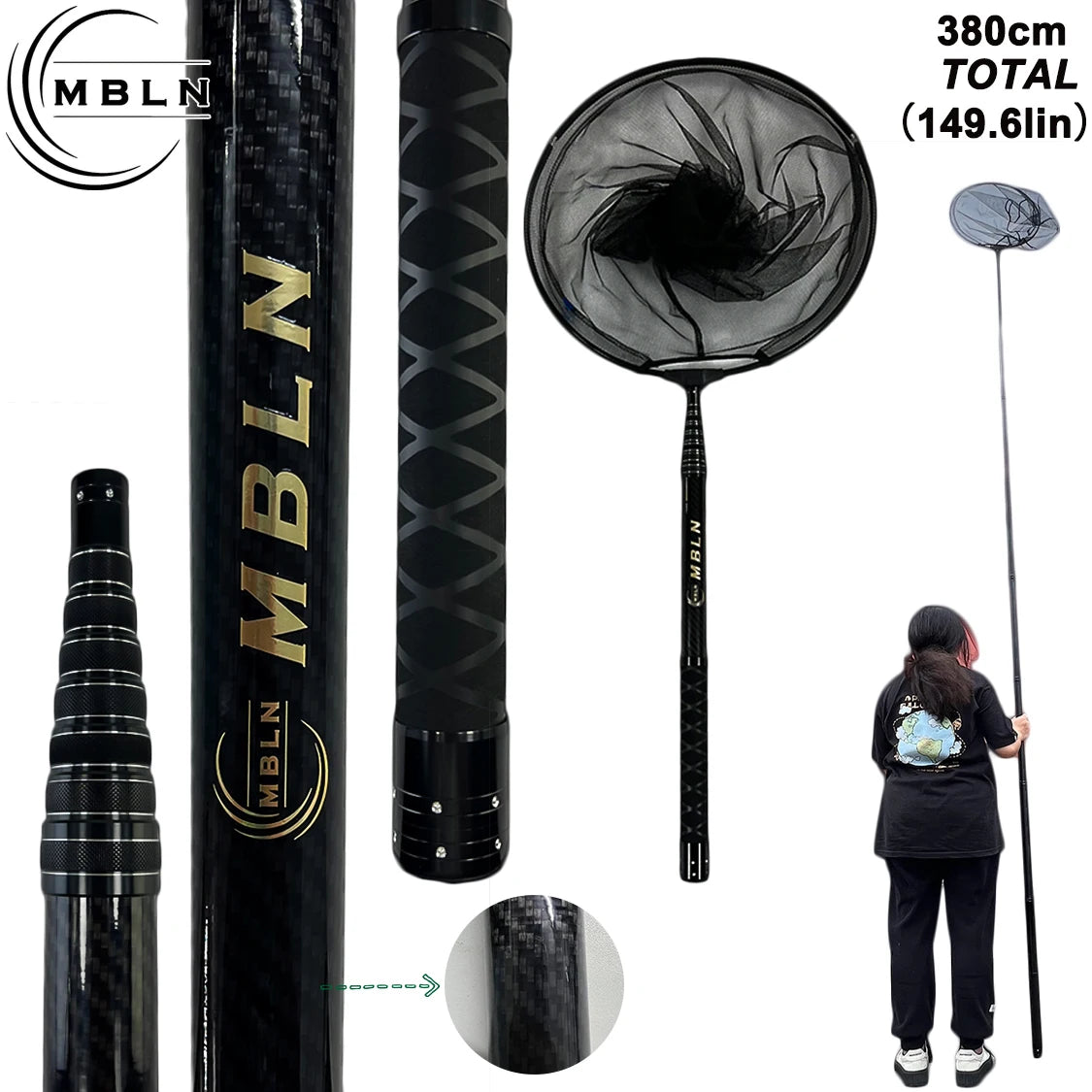 MBLN Carbon Fiber Telescopic Shovel Net | 3m Pole, 45cm Head