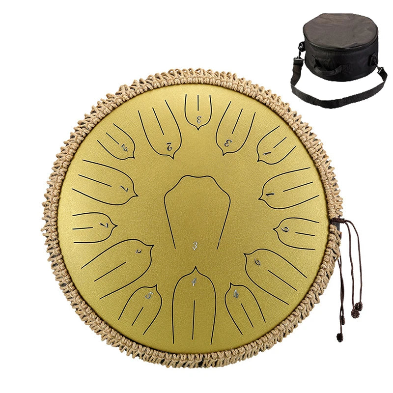 Hluru 13-inch Steel Tongue Drum - 15 Notes D Tone Glucophone Ethereal Percussion