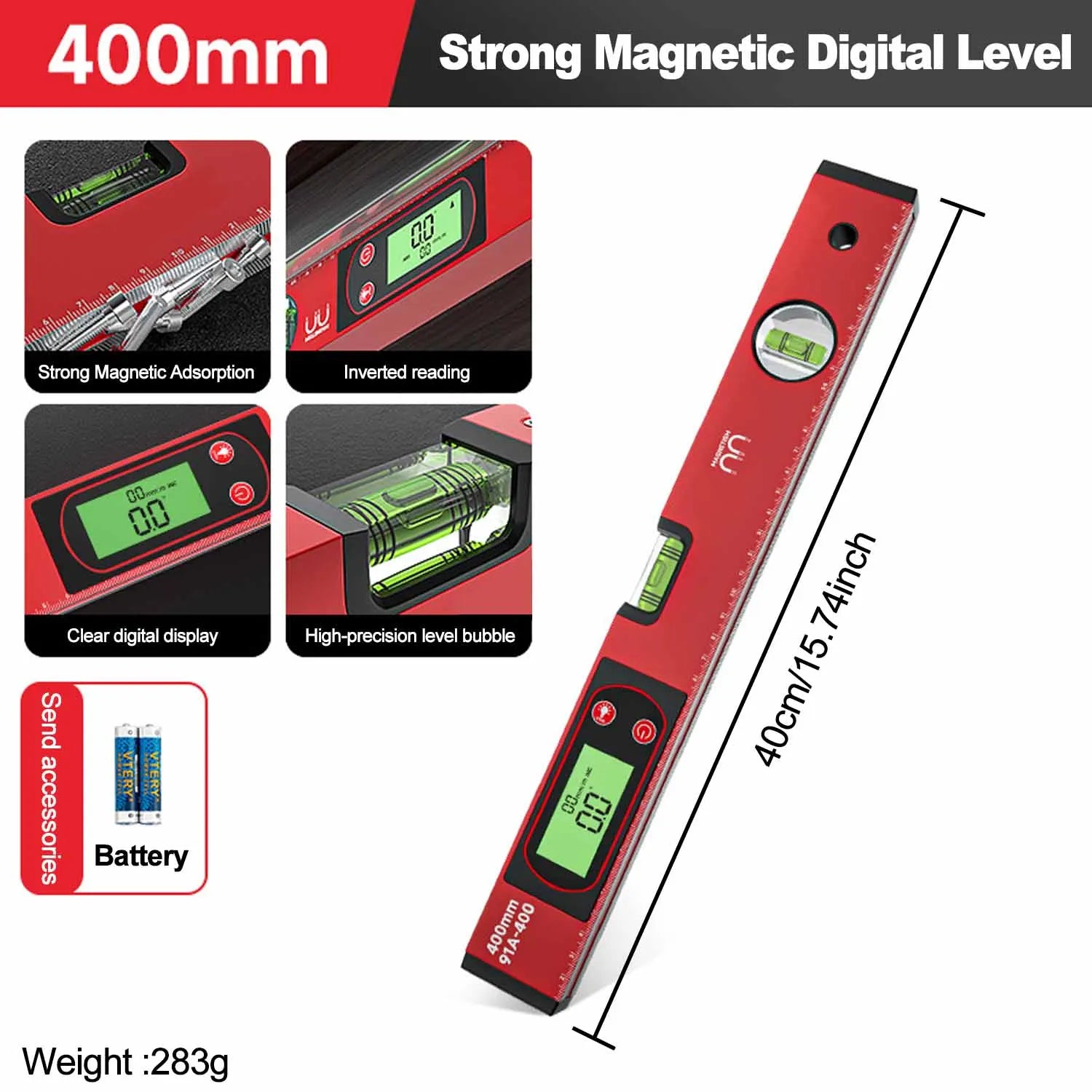 Digital Level Ruler & Angle Meter - Magnetic Aluminum Protractor 30/40/50cm