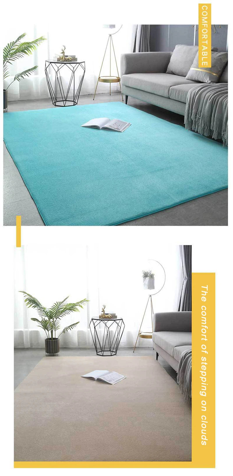 VIKAMA Modern Coral Velvet Carpet - Soft Non-Slip Living Room & Bedroom Mat