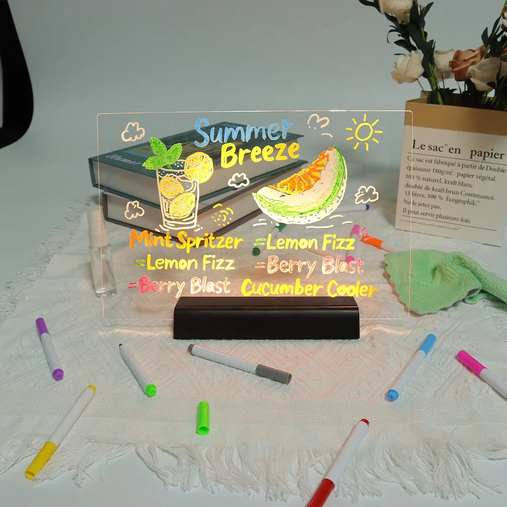 LED Note Board & Night Light | RGB Erasable Drawing Board for Kids