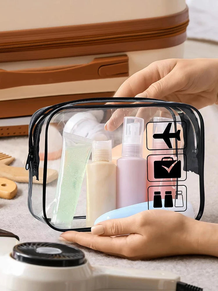 Vabena 3 Pcs Clear Travel Toiletry Bags - Airport Compliant Cosmetic Pouches