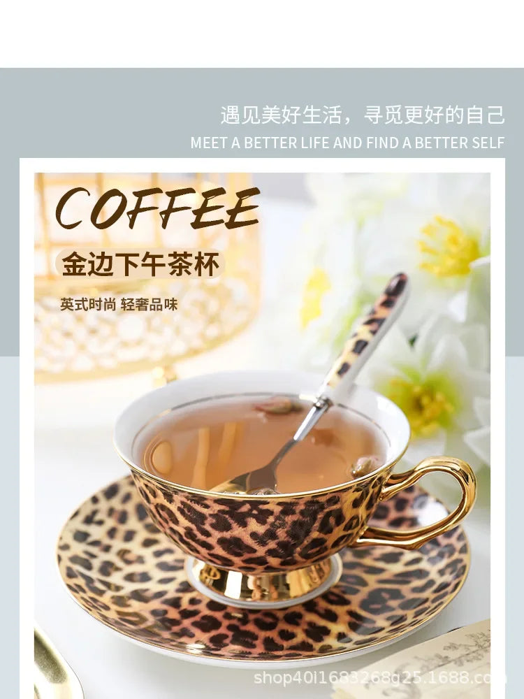 Retro Leopard Bone China Coffee & Tea Set | Luxury Tableware