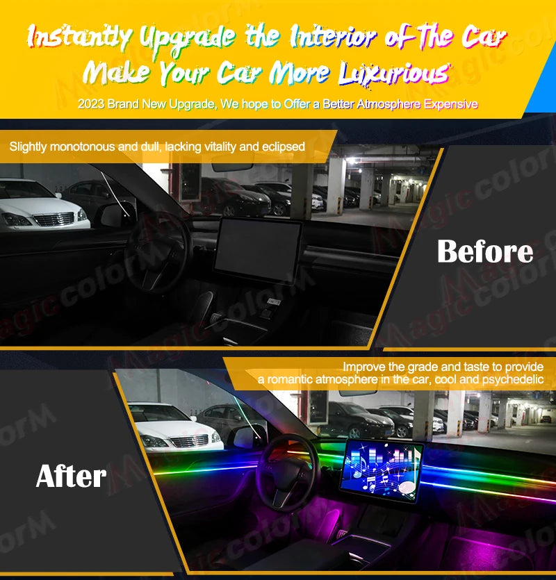 18-in-1 LED Car Ambient Lights Kit - 64 Color RGB Symphony Streamer Interior Bluetooth Strips