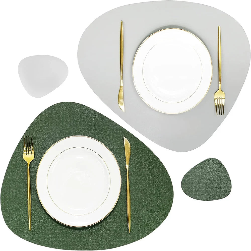 Modern Irregular PU Leather Placemats - Waterproof & Reversible Dining Table Mats
