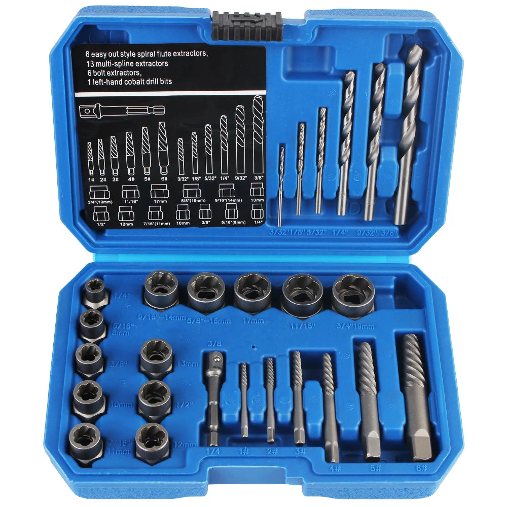 Damaged Screw Extractor & Bolt Remover Kit - 26 Pcs Car Repair Tool Set