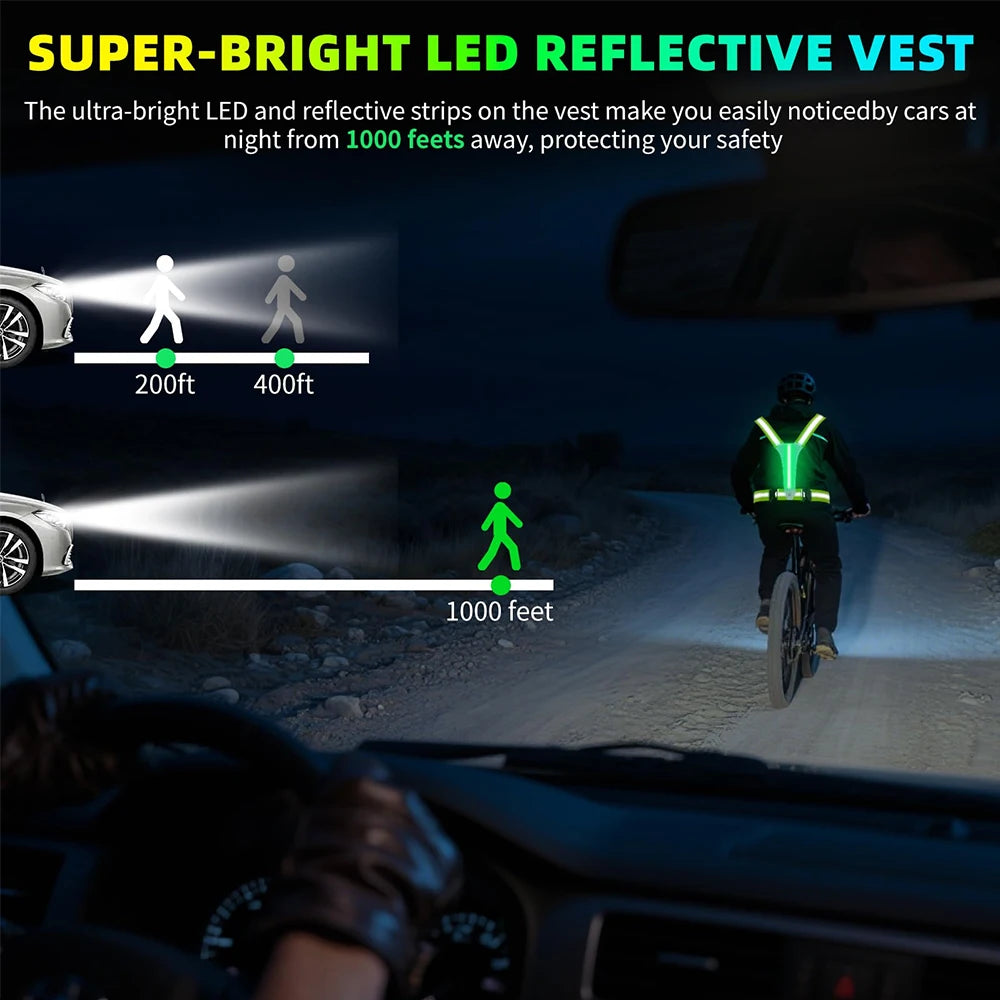 Vabena LED Reflective Running Vest - USB Rechargeable & Waterproof Phone Pouch