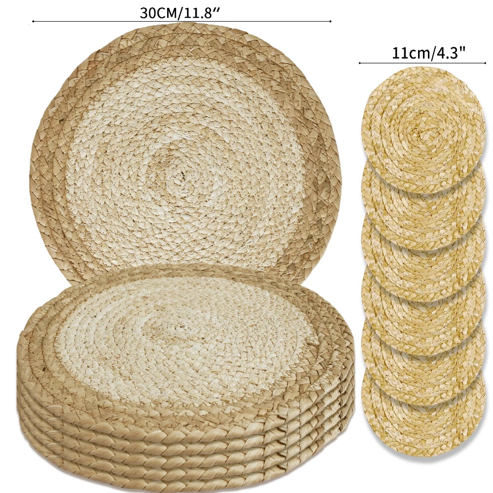 Premium Round Braided Placemats - Set of 6 | Dining Table Decor