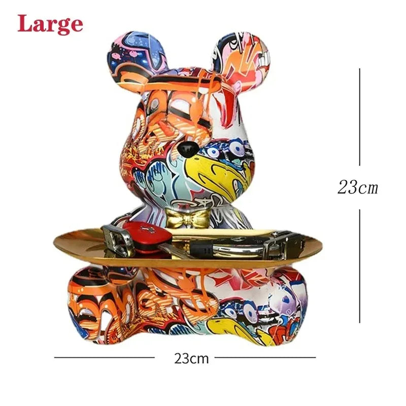 Trendy Graffiti Bear Storage Statue - Cute Desk Organizer for Home & Office