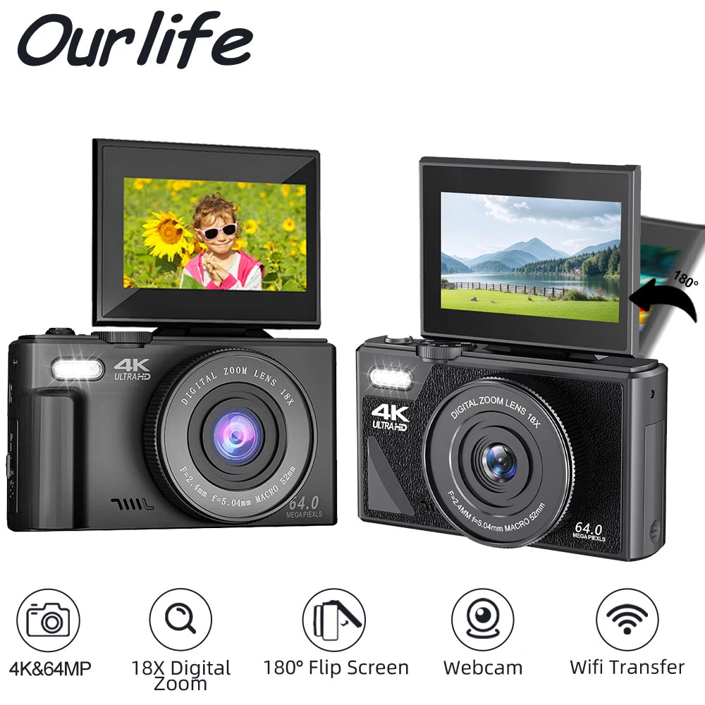 Ourlife AC600 4K 64MP Digital Vlogging Camera