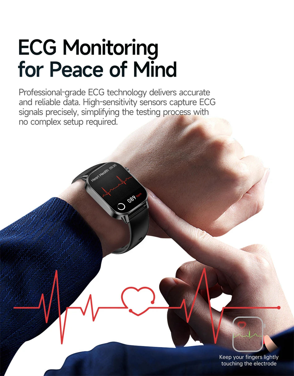 Vabena Men's ECG Smartwatch: Accurate Health Diagnosis with Blood Pressure, Oxygen, Fat, Uric Acid & Temp Monitoring