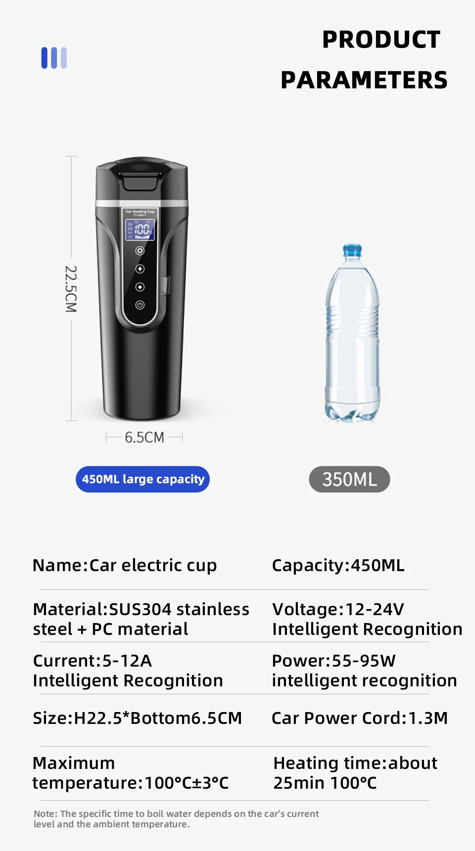 Portable Smart Car Kettle & Heating Mug - 12V/24V Touch Screen Thermal Cup