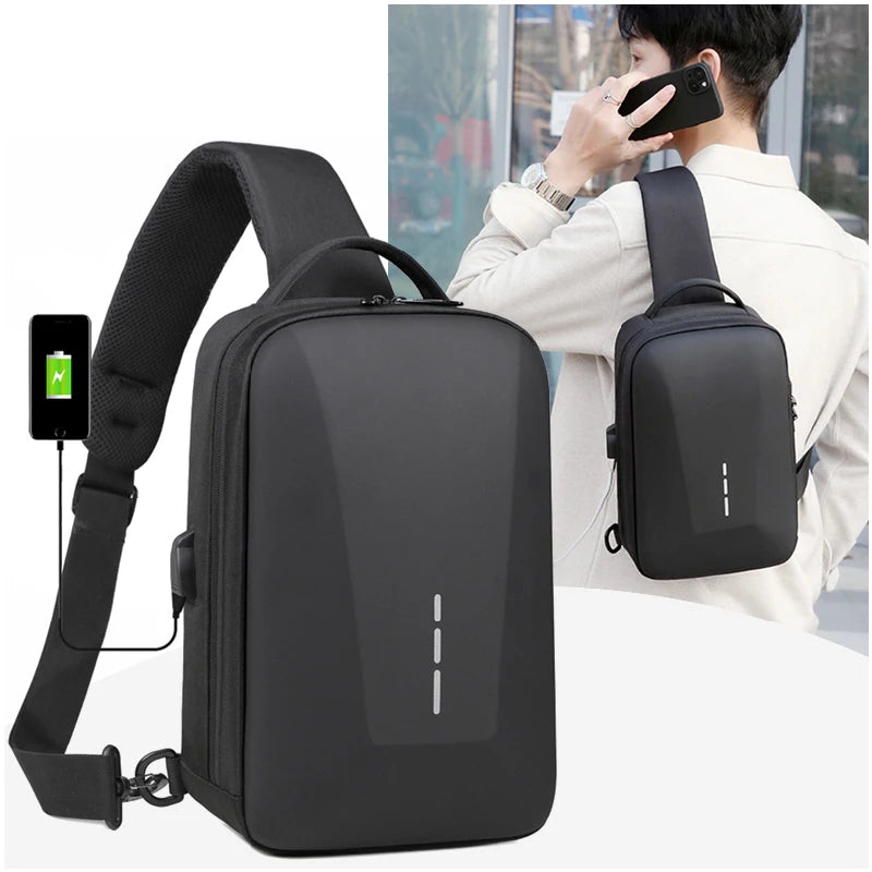 Men's Anti-theft Crossbody Bag with USB Charging Port & Combination Lock for Business & Travel