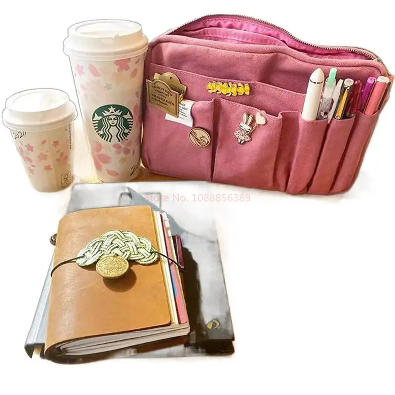 Large Capacity Canvas Pencil Case - Multi-Layer Storage for High School Students