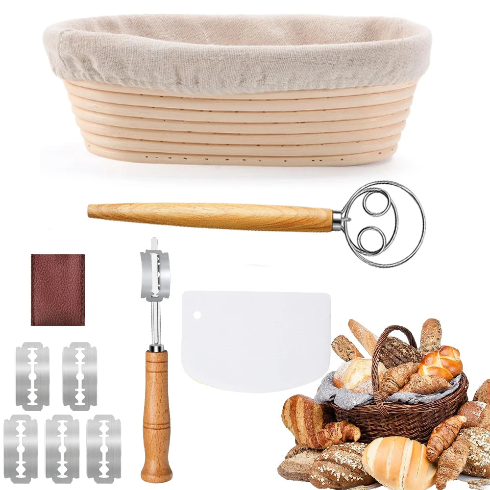 Banneton Bread Proofing Basket Set - 10" Oval Sourdough Baking Supplies