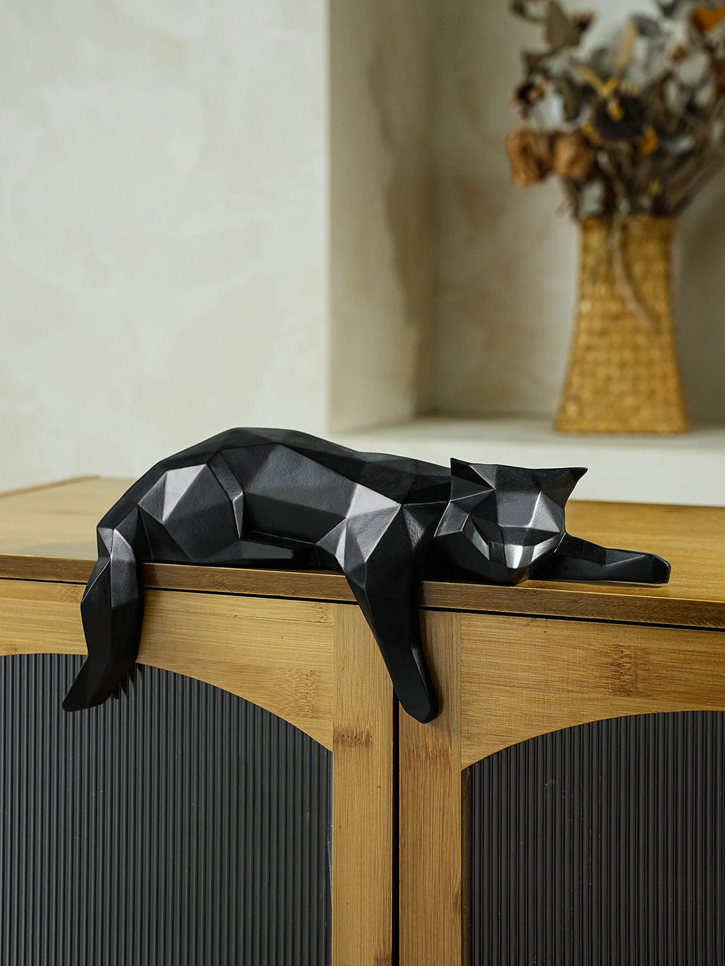 Geometric White & Black Cat Statue | Modern Room Decor