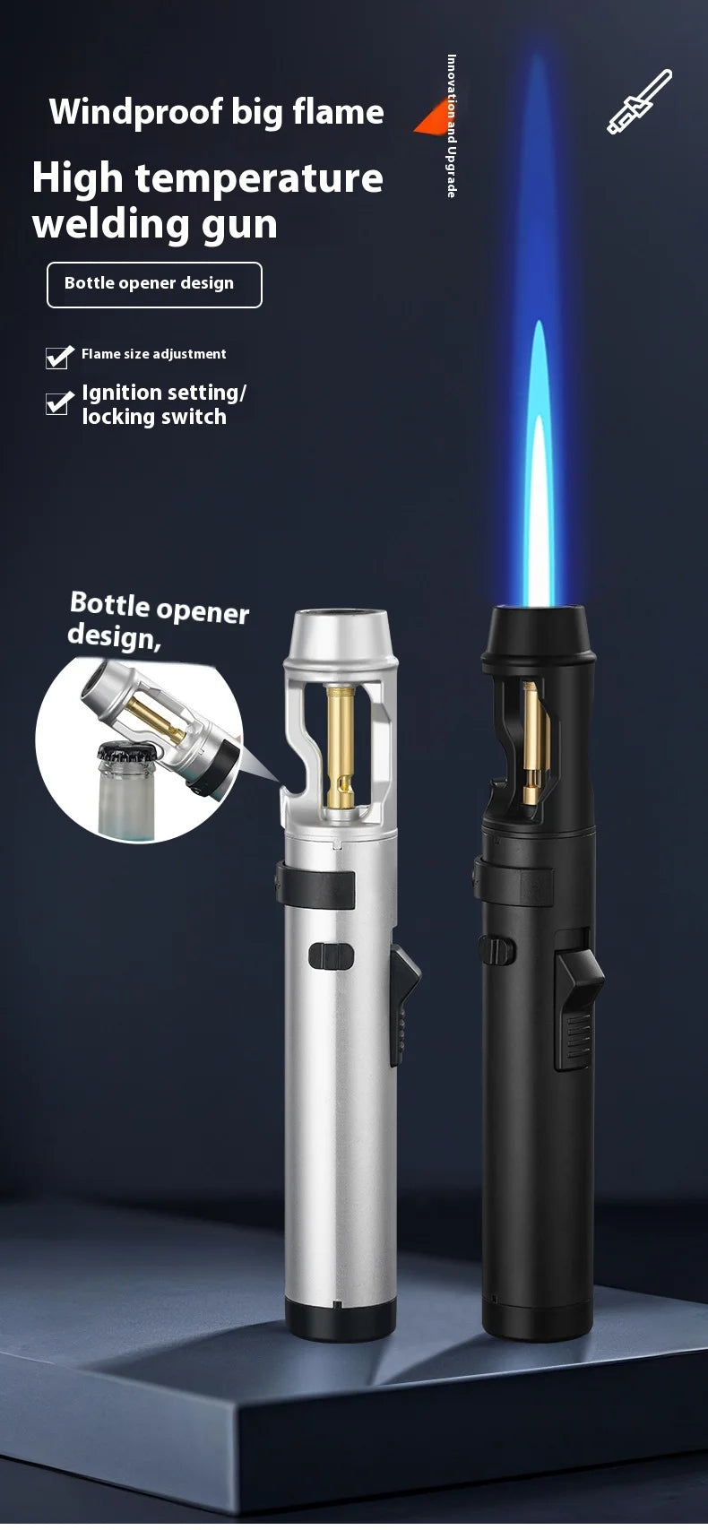 Powerful Metal Gas Lighter - Windproof Torch for Kitchen, BBQ & Cigars