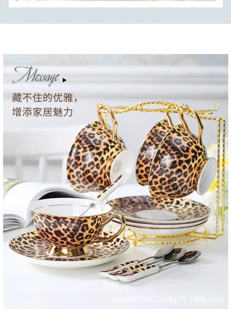 Retro Leopard Bone China Coffee & Tea Set | Luxury Tableware