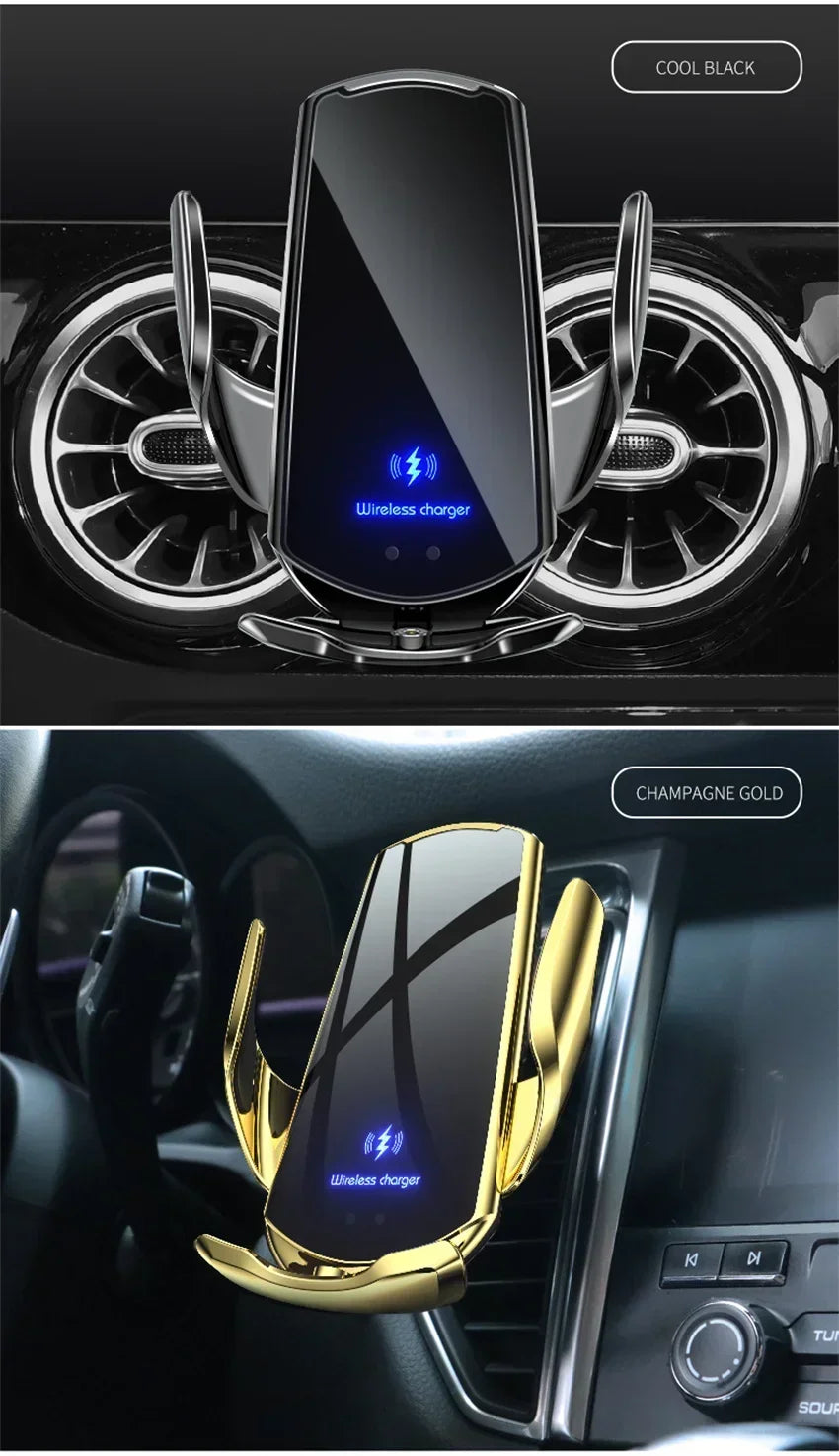 VIKEFON 15W Magnetic Wireless Car Charger & Auto Phone Mount - Fast Charging